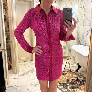 I T M F L | M | pink sequin dress fuchsia sequin button down night out dress